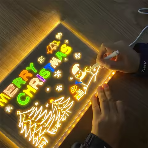 Colorful LED Writing Board Acrylic Message Board With USB Erasable Lights | 6x6 Inches