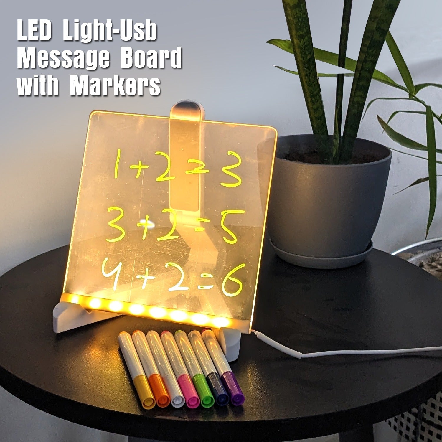 Colorful LED Writing Board Acrylic Message Board With USB Erasable Lights | 6x6 Inches