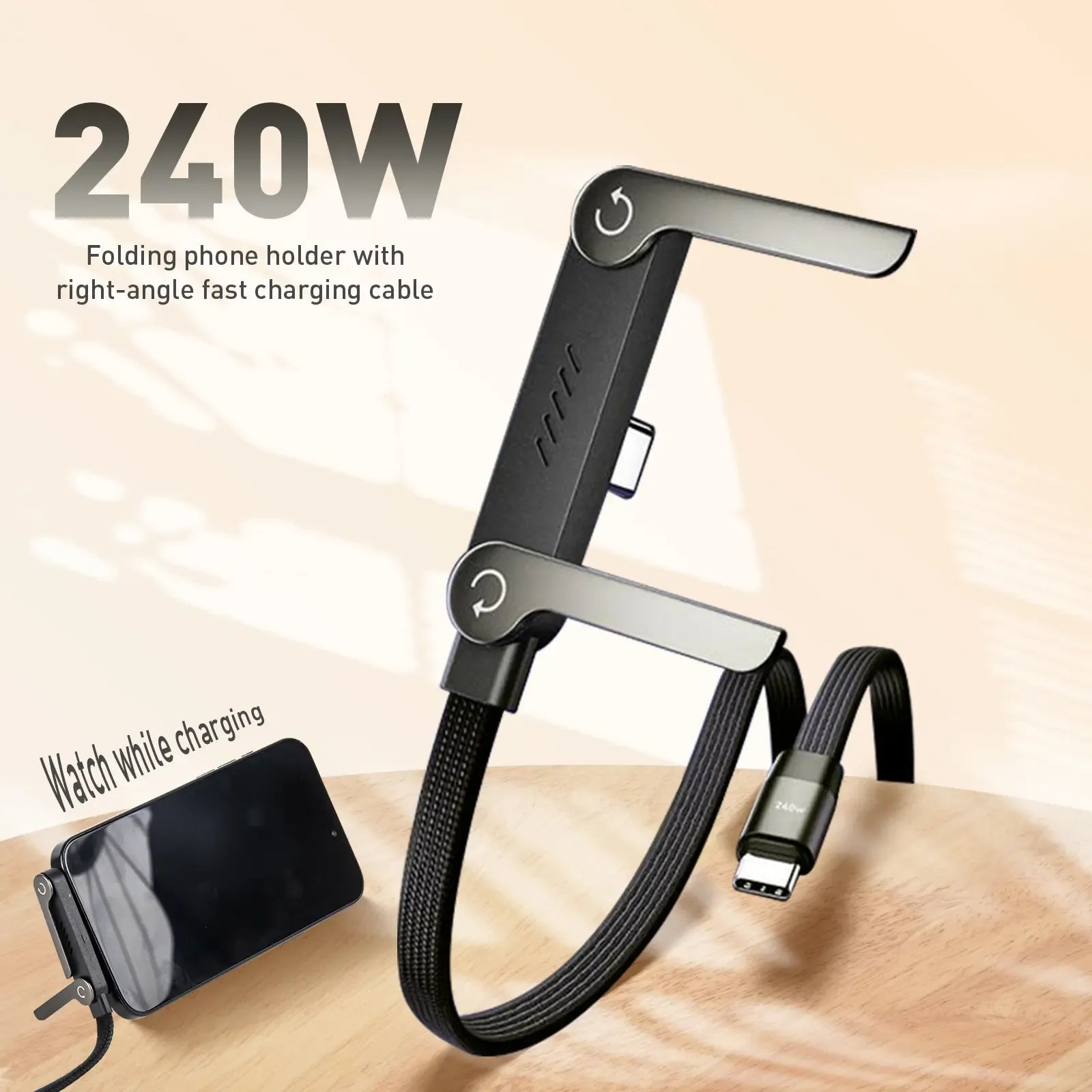 240W Folding Phone Holder Fast Charging Cable USB-C