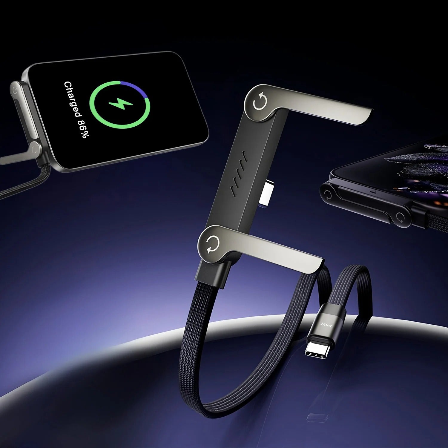 240W Folding Phone Holder Fast Charging Cable USB-C