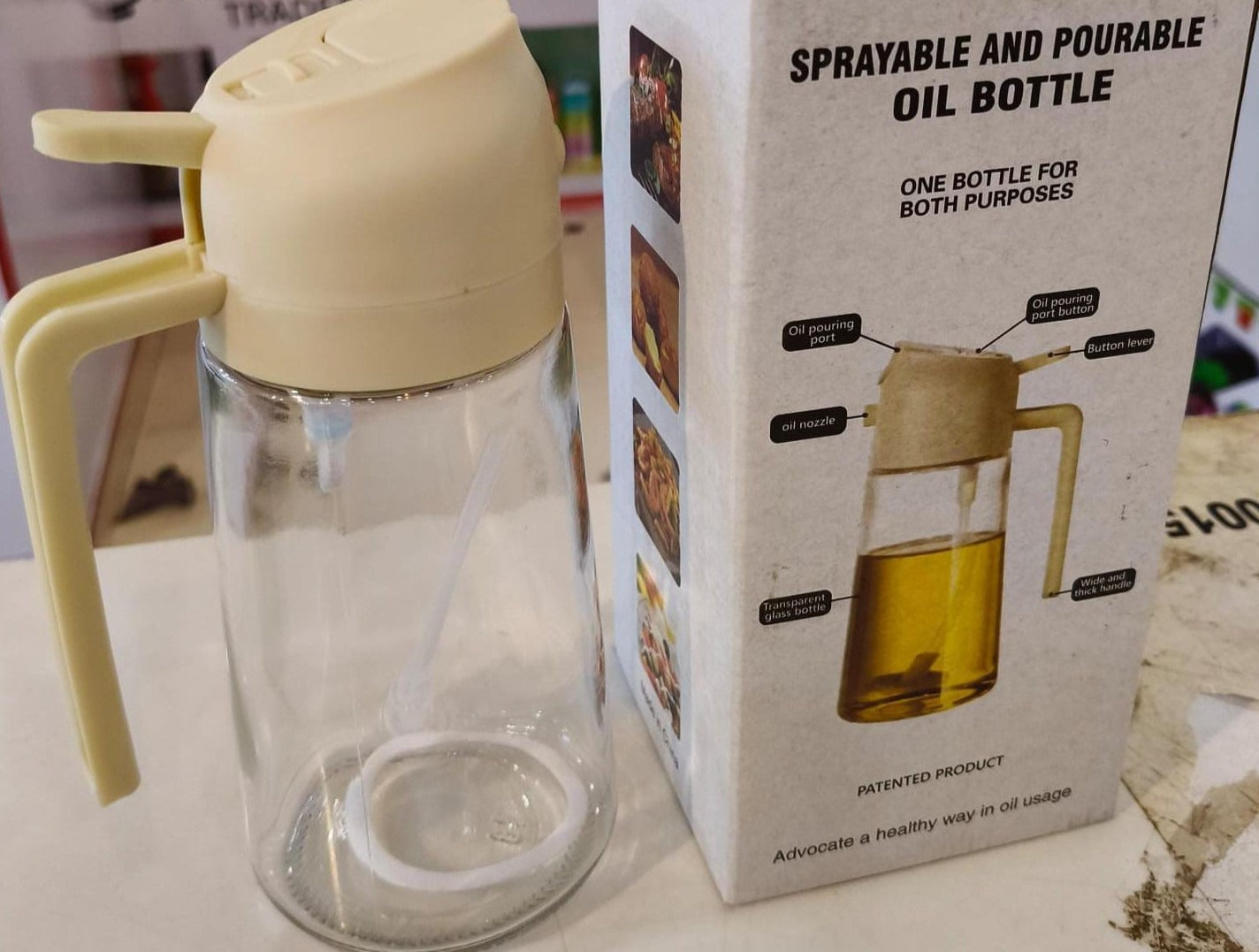 2-in-1 Oil Sprayer & Oil Dispenser Bottle | Glass Cooking Oil Spray Bottle for Kitchen