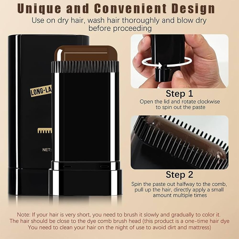Instant Hair Color Stick Comb – Quick Gray Hair Coverage | Natural Hair Dye Comb