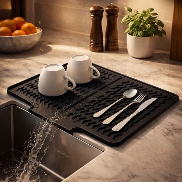 Foldable Silicone Dish Drying Mat with Drainage Design