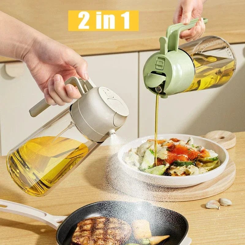 2-in-1 Oil Sprayer & Oil Dispenser Bottle | Glass Cooking Oil Spray Bottle for Kitchen