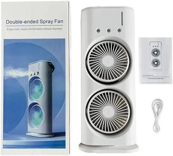 Double-Ended Spray Water Mist Fan – Dual Fan Cooling with 90° Rotation, RGB Lights, and Strong Brushless Motor – USB Powered Desktop Air Cooler | 16 Inches