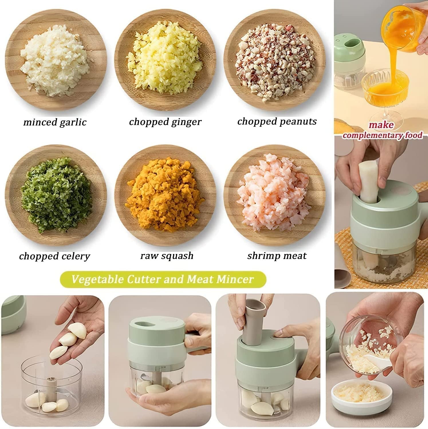 5 in 1 Handheld Hammer Electric Vegetable Cutter Set Mini Wireless Food Choppers Garlic Vegetable Chopper Slicer machine ( Random Color )