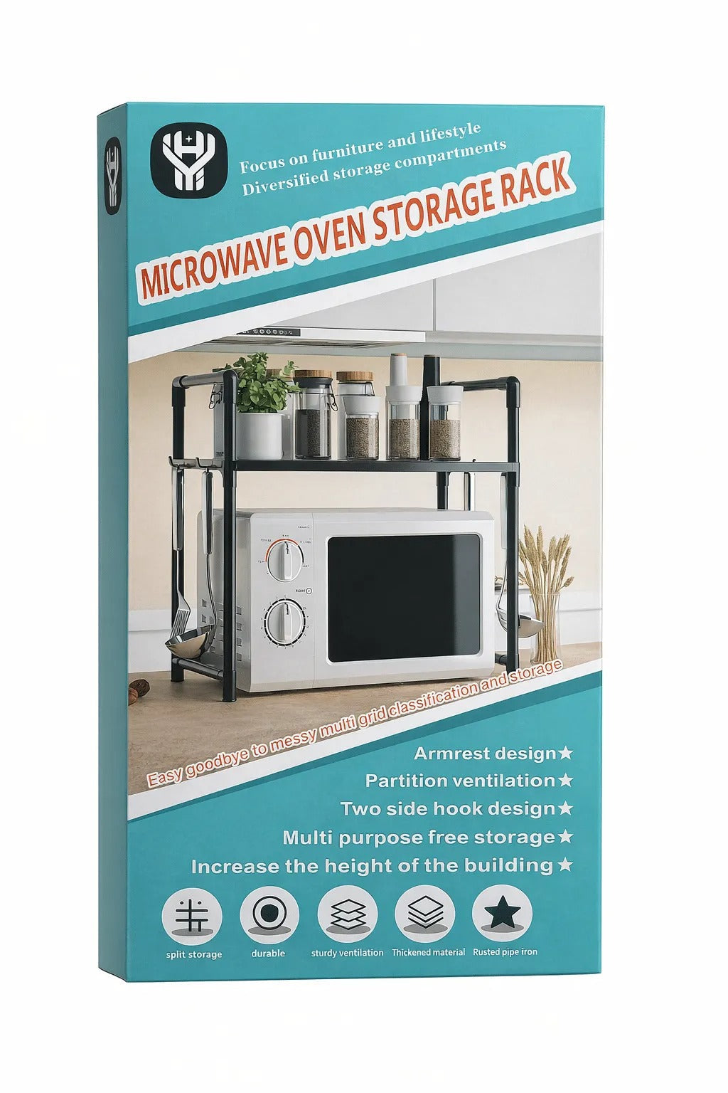 Microwave Oven Storage Rack 2-Tier Kitchen Organizer | Space-Saving Carbon Steel Shelf For Countertop And Utensils | Random Colour